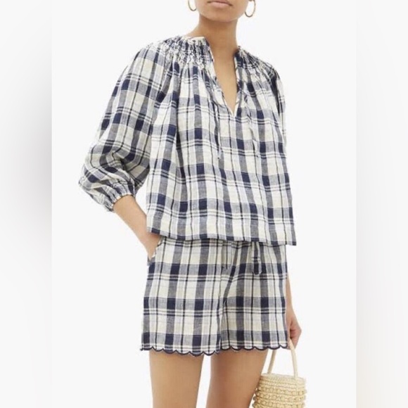 Innika Choo plaid smocked top M - Picture 1 of 6